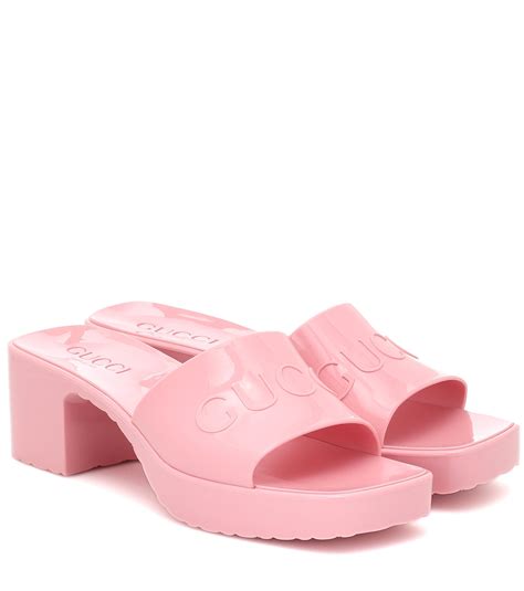 gucci pink rubber sandals|Gucci rubber platform slide sandals.